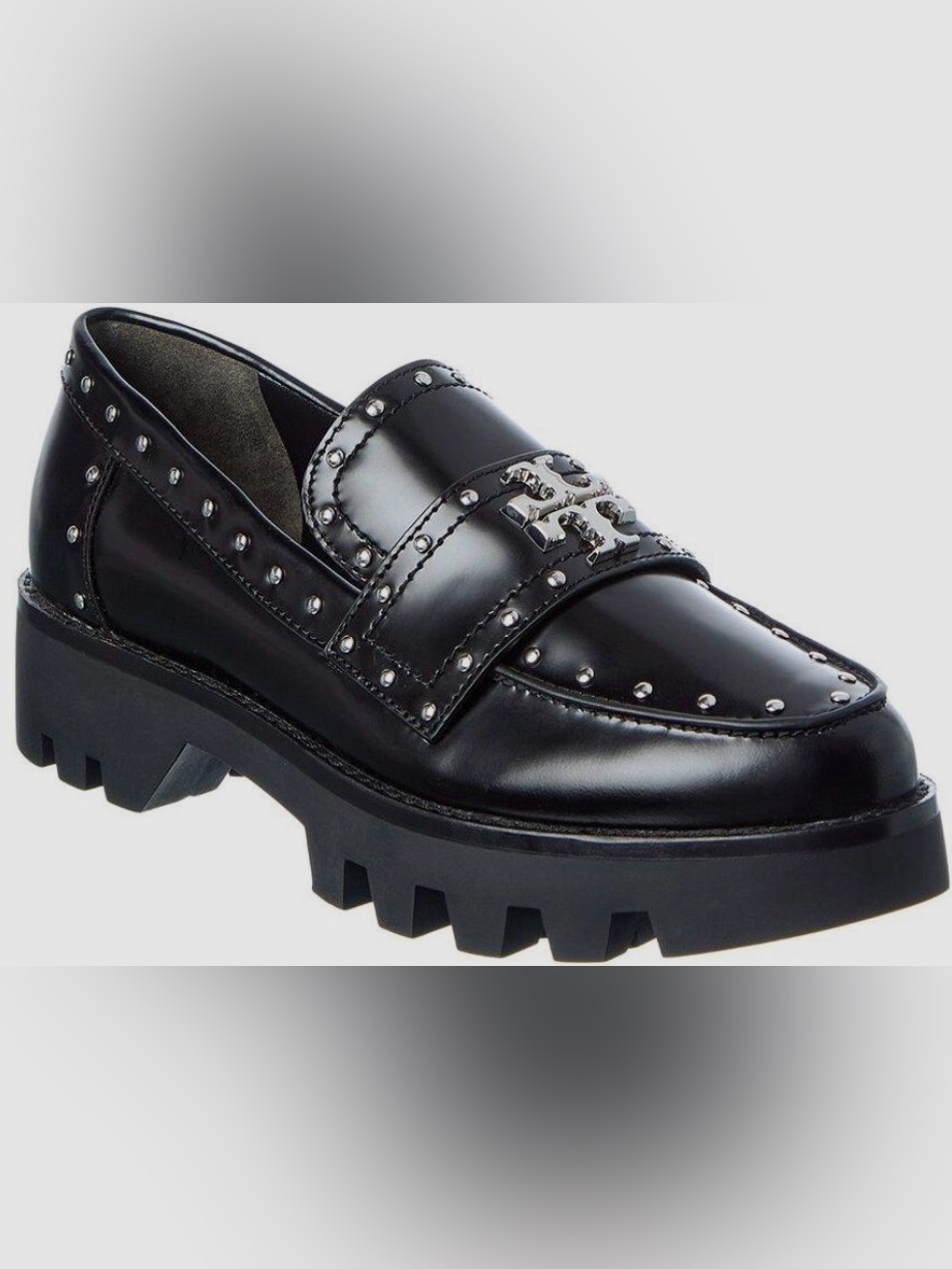 New Tory Burch Mini Everly Chunky Leather Loafer In Perfect Black / Silver